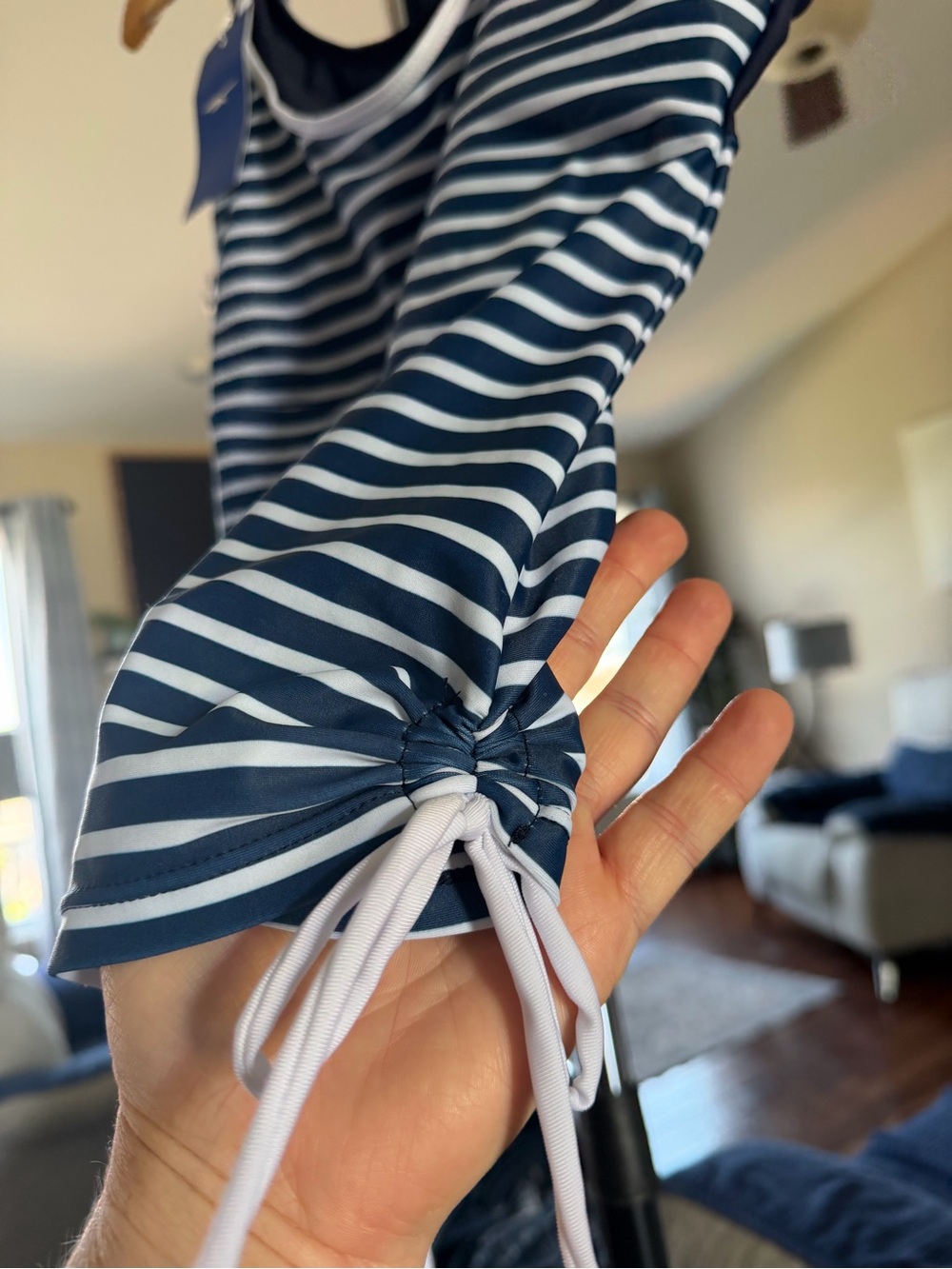Amazon Navy and White Striped Tankini Two-Piece Swim Set size Lg - Picture 6 of 12